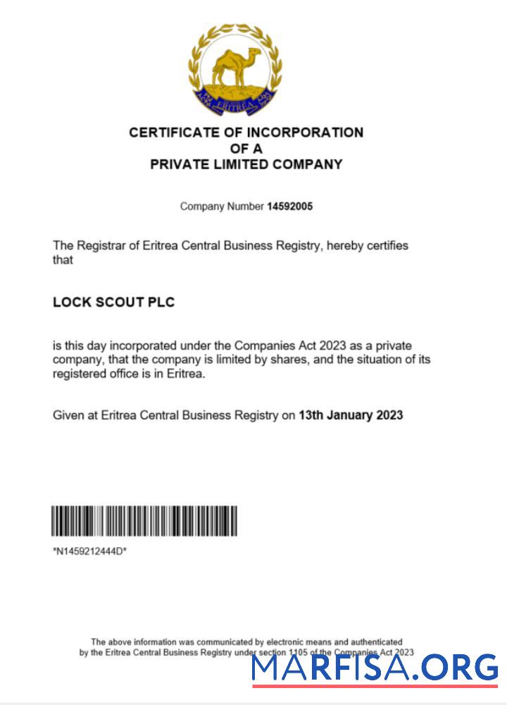 Downloadable Eritrea certificate of registration Word and PDF template